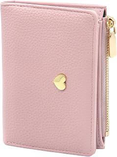 Long Keeper Small Wallet for Women - Vegan Leather Bifold Card Holder Cute Heart Slim Wallet with Zipper Coin Pocket (Pink)
