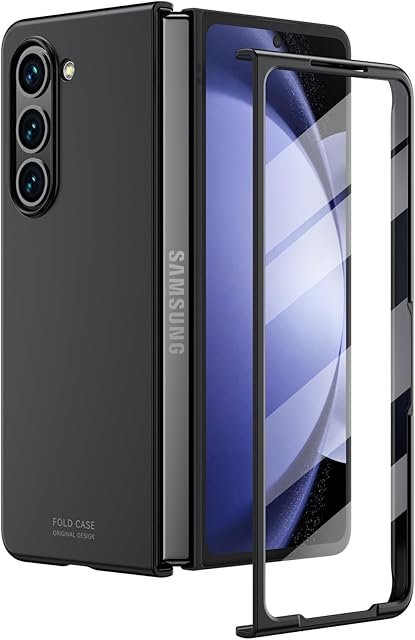 Vizvera Case for Samsung Galaxy z fold 5 (2023), Built-in Tempered Glass Screen Protectors, Matte Hard PC z fold 5 Phone Case, Lightweight, Anti-Scratch,Thin Slim Fit Cover for Samsung z fold 5-Black