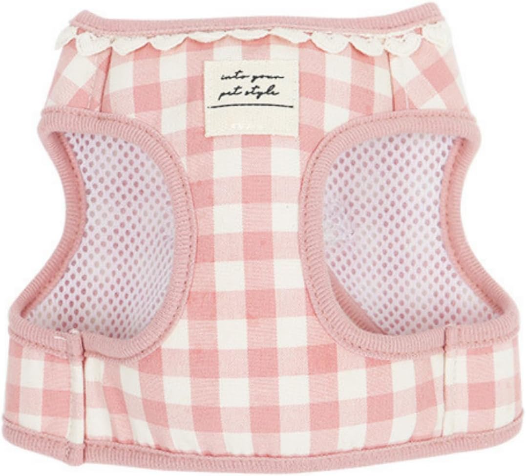 Country Chic Pet Harness and Leash Set, Gingham Pattern Breathable Mesh (Pink, M(7.7-14.3 IBS)/(3.5-6.5 KG))