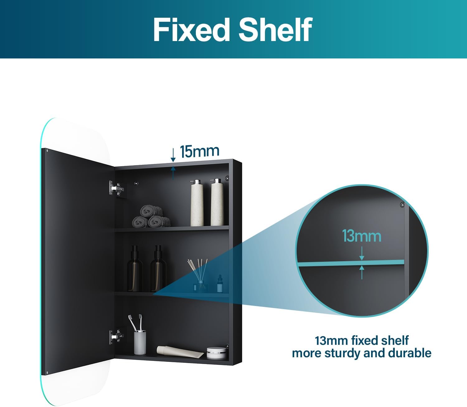 ELEGANT Bathroom Mirror Cabinet Stainless Steel Shaving Cabinet 4MM HD Mirror Medicine Cabinet Black Wall Mount Cupboard with 3 Tier Storage Cabinet Unit Home Furnitures, 45x90x12cm