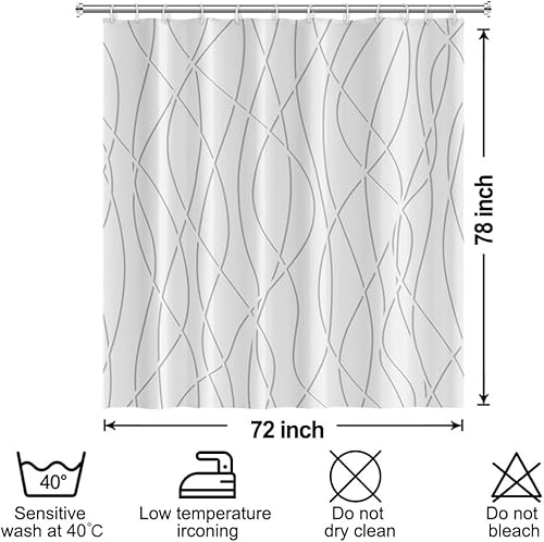 Miniatura 251 de Cortina de ducha pequeña a rayas gris claro degradado para baño, 36 x 72 pulgadas, juego de cortina de ducha geométrica para cabina de RV con Gris