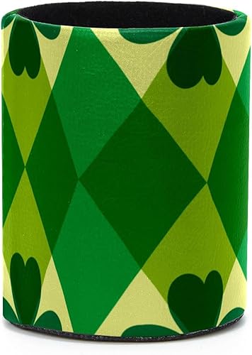 Soporte para bolígrafo para escritorio, color verde oscuro, trébol de cuatro hojas, portavasos, suministros de papelería, soporte redondo de cuero