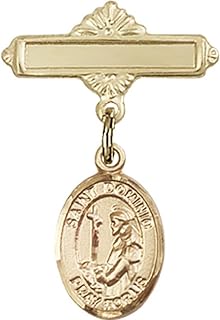 14kt Yellow Gold Baby Badge with St. Dominic de Guzman Charm and Polished Badge Pin 1 X 5/8 inches