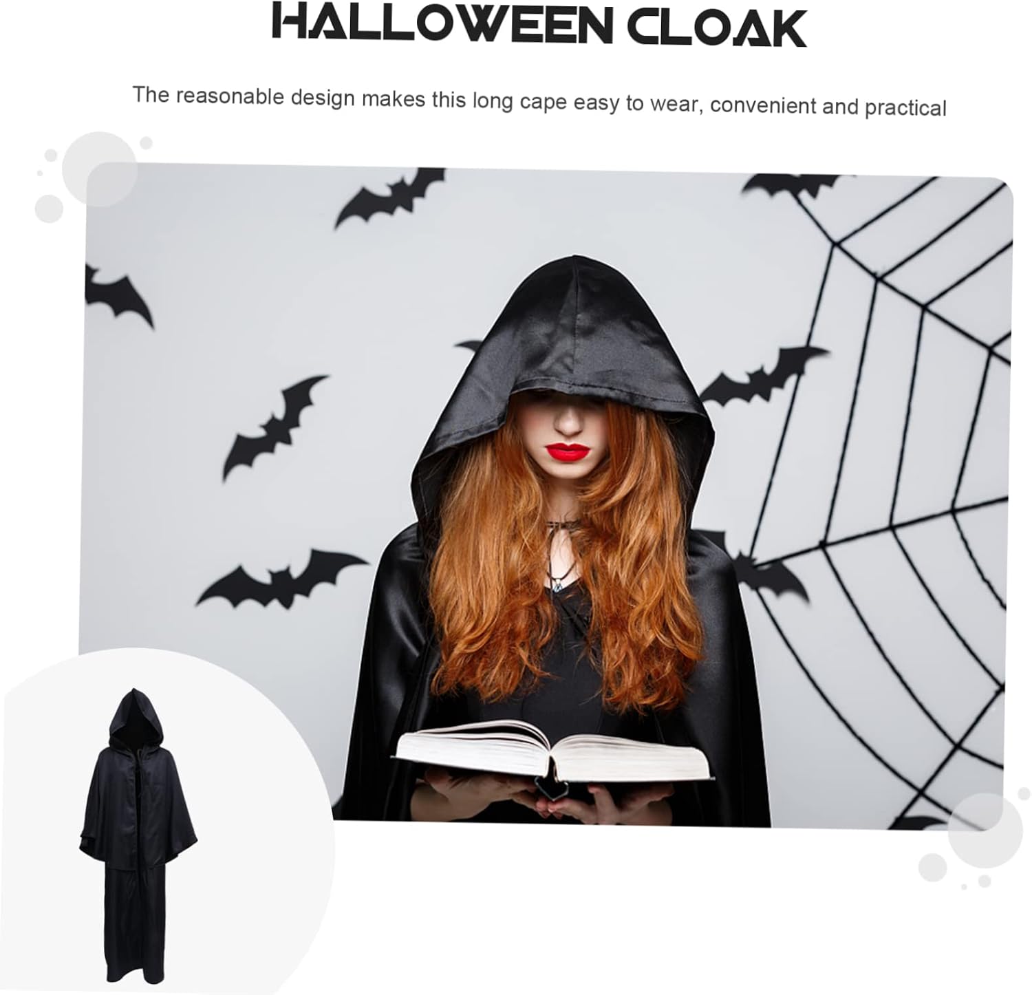 BESPORTBLE Cool Hooded Robe Cape for Halloween Costume Cozy Men Cape for Cosplay Parties Unique Long Cloak Design for Fun Mysterious Atmosphere Comfortable Durable Halloween Prop