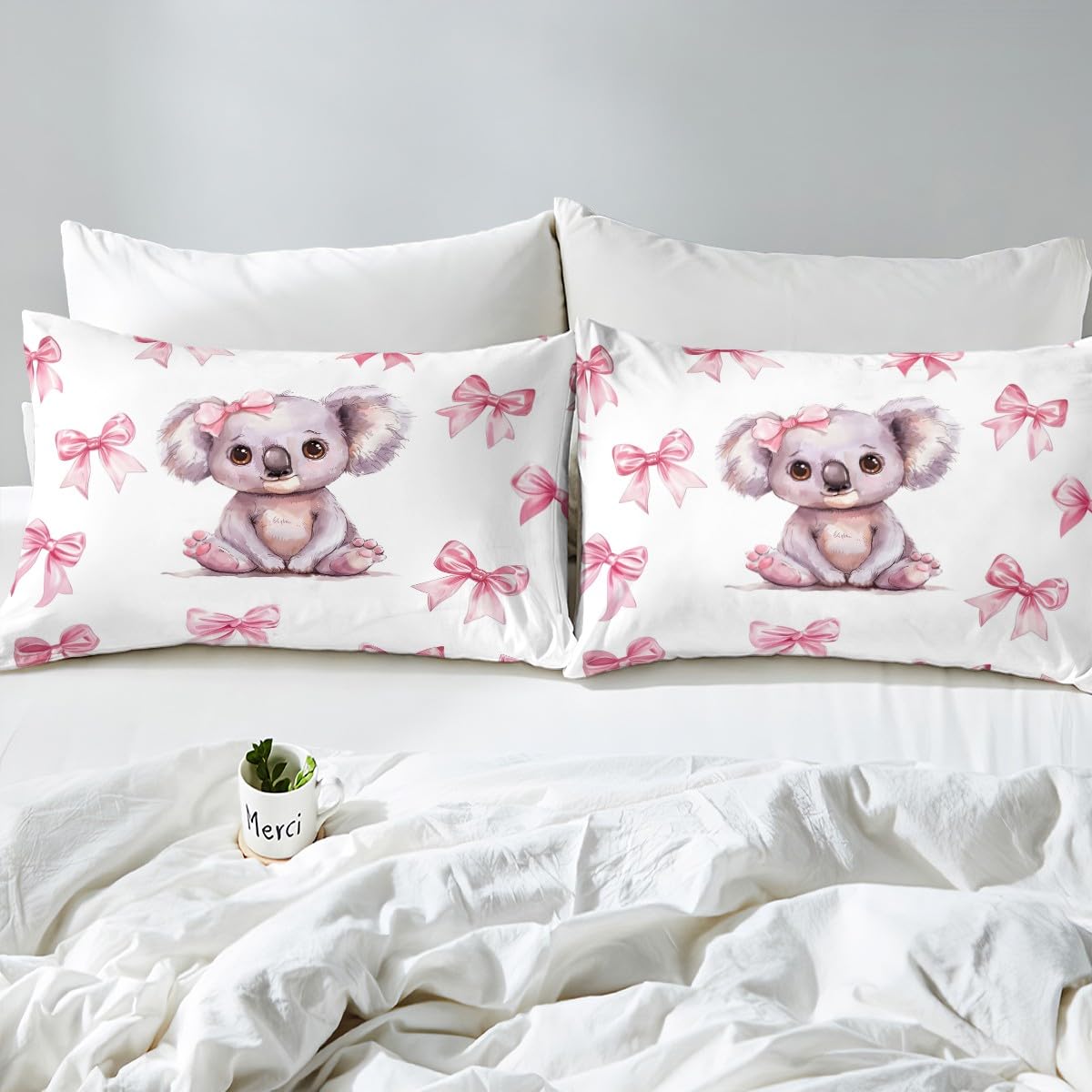 Homewish Kids Cute Koala Bedding Single Princess Style for Girls Teens, Pink Princess Bowknot Single Duvet Cover Set - Image 4