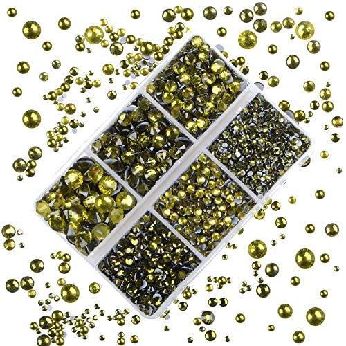 4000Pcs Mixed Size Hot Fix Round Crystals Gems Glass Stones Hotfix Flat Back Rhinestones (Olivine) - Thumbnail 5