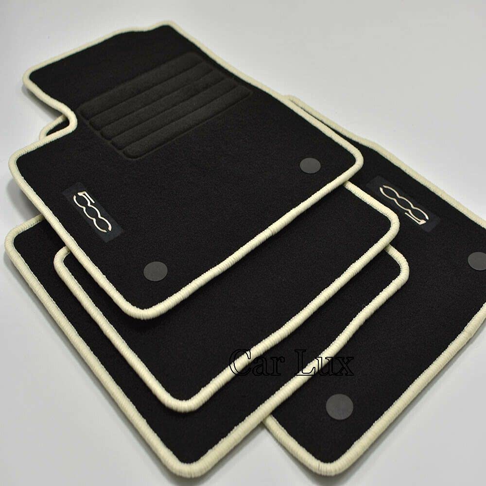 Car Lux AR70662 - Alfombras Coche a Medida Alfombrillas para 500C Cabrio Desde 2013- Edition Velour Ribete Color Beige Crema