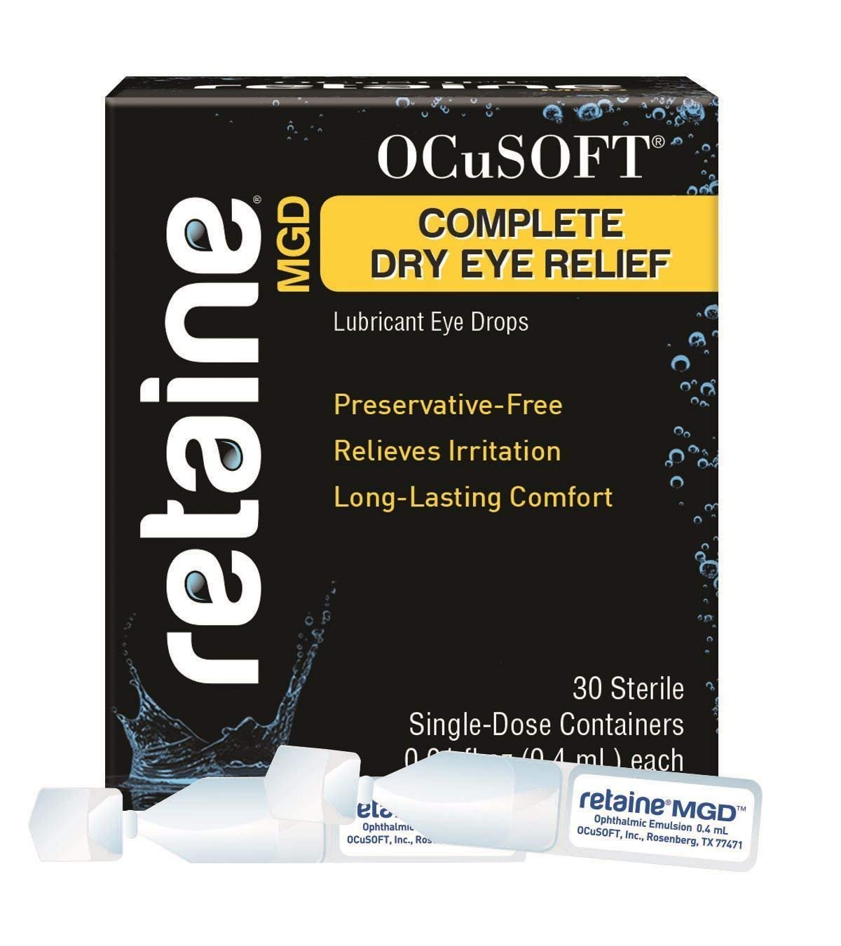 OCuSOFT Retaine MGD Complete Dry Eye Relief Lubricant Eye Drops Single-Dose Containers 30 Count Pack of 2