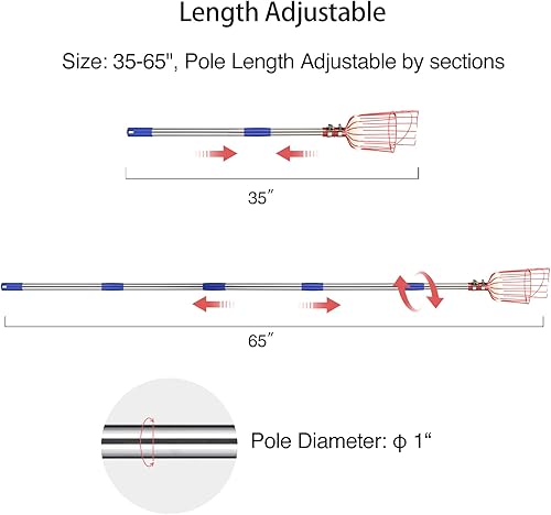 Miniatura 4 de DonSail Herramienta de caña para recoger frutas con cesta de mango largo, 35-65 pulgadas ajustable de manzana naranja con cesta para recogedor de