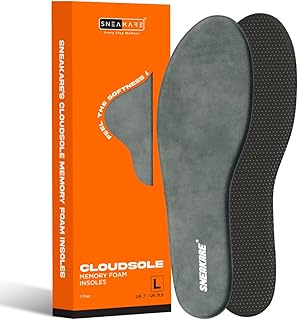 SNEAKARE CloudSole Memory Foam Insoles for Men &amp; Women – Soft, Anti-Slip Shoe Insole with Shock Absorption, Trimmable Inne...