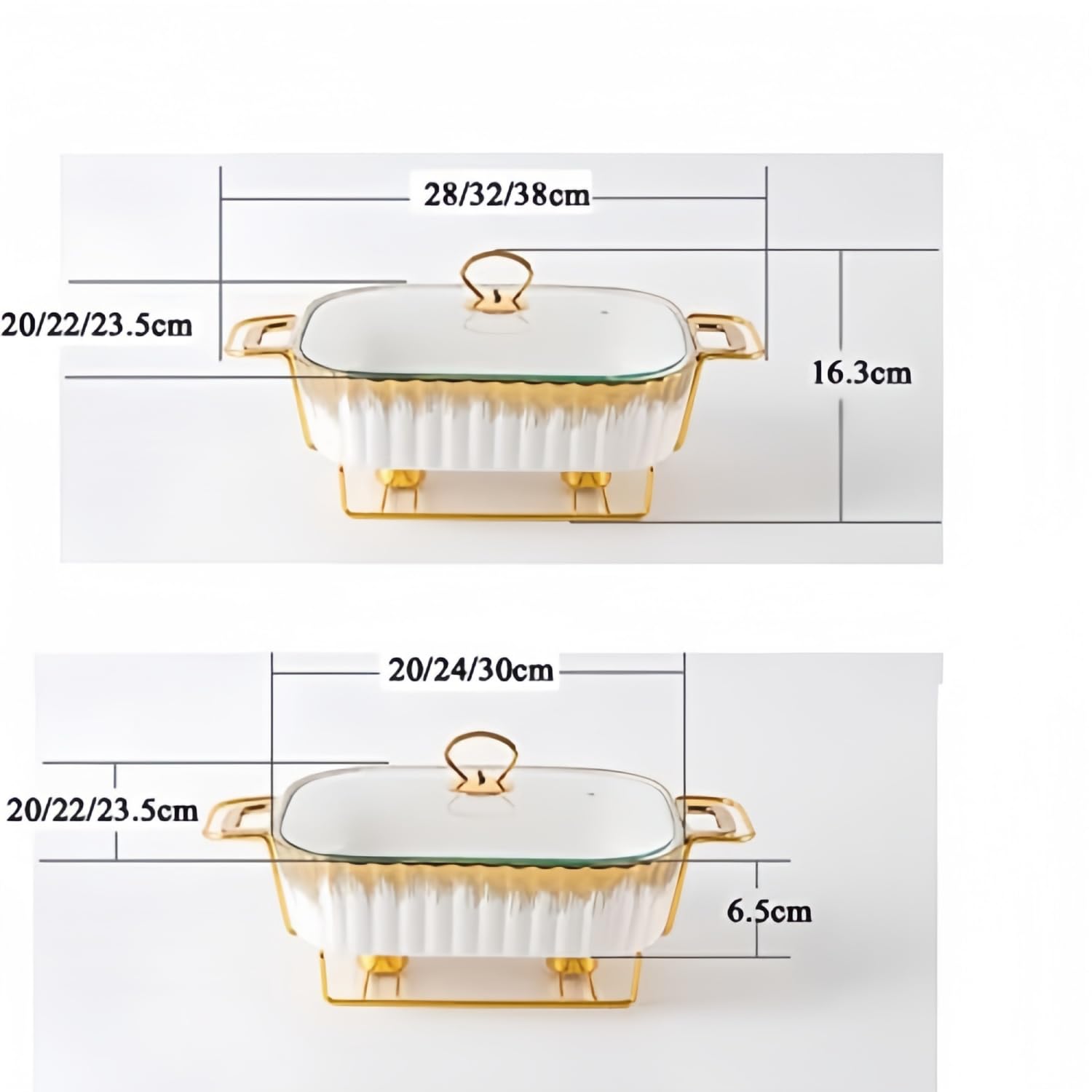 Juego de platos de cerámica, calentador de alimentos con tapas de vidrio para fiestas, bodas y eventos de catering, capacidad de 1.8 L, perfecto para banquetes y reuniones