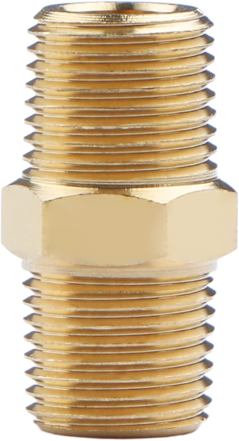 U.S. Solid Brass Pipe Fitting, Hex Nipple, 1/4" x 1/4" NPT Male Pipe Adapter