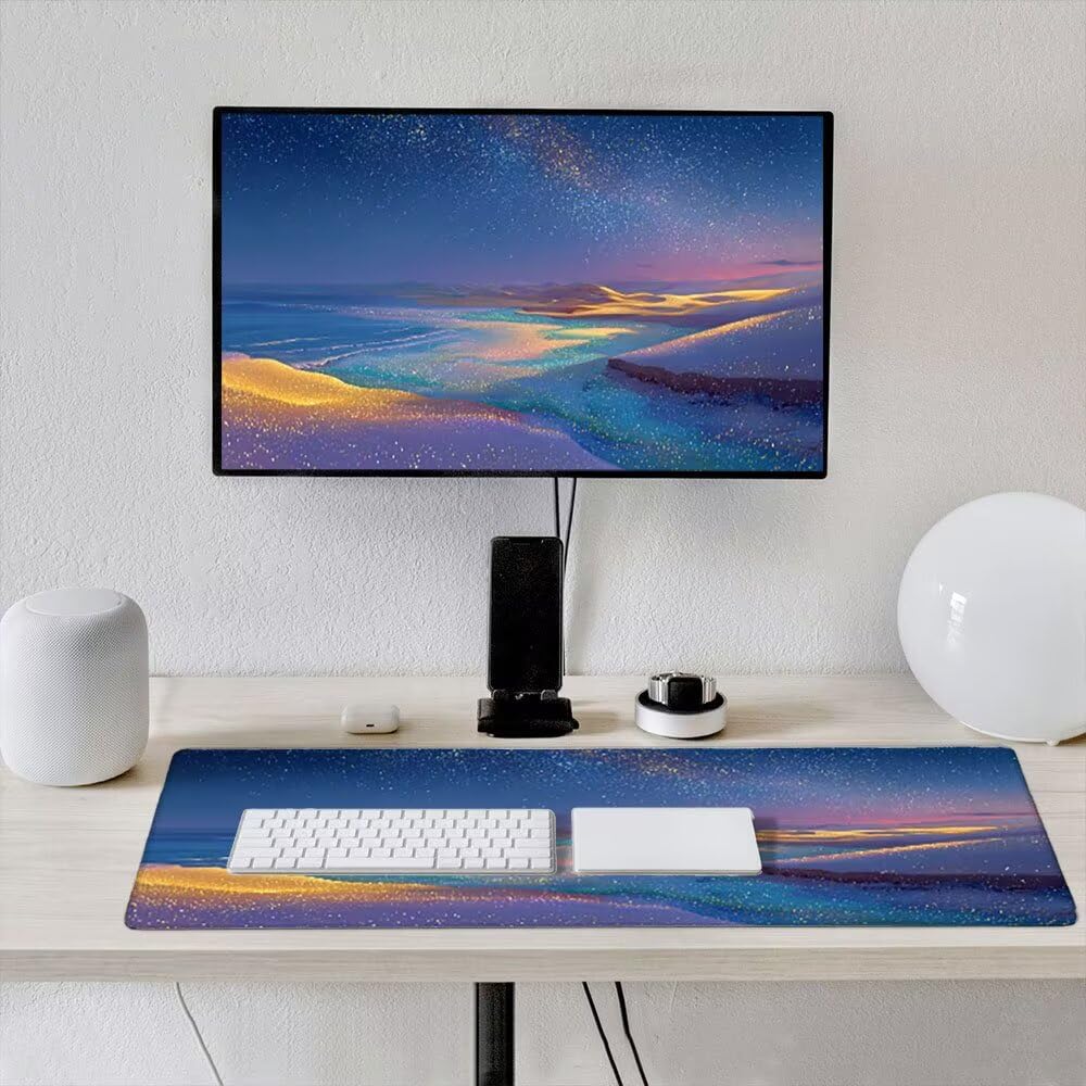 Podkładka pod mysz dla graczy, 1600x800mm XXL podkładka pod mysz do gier duża, zmywalna klawiatura biurowa mata antypoślizgowa gumowa wodoodporna, szyte krawędzie, gracz komputer PC, gwiaździste niebo