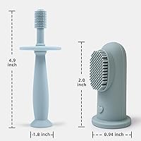 Vista 7 de BumbleBee Juego de cepillo de dientes de silicona de 360° y cepillo de dientes de dedo, cepillo de dientes de silicona suave para bebé, niño
