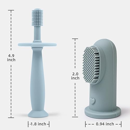 Miniatura 7 de BumbleBee Juego de cepillo de dientes de silicona de 360 y cepillo de dientes de dedo, cepillo de dientes de silicona suave para bebé, niño pequeño,