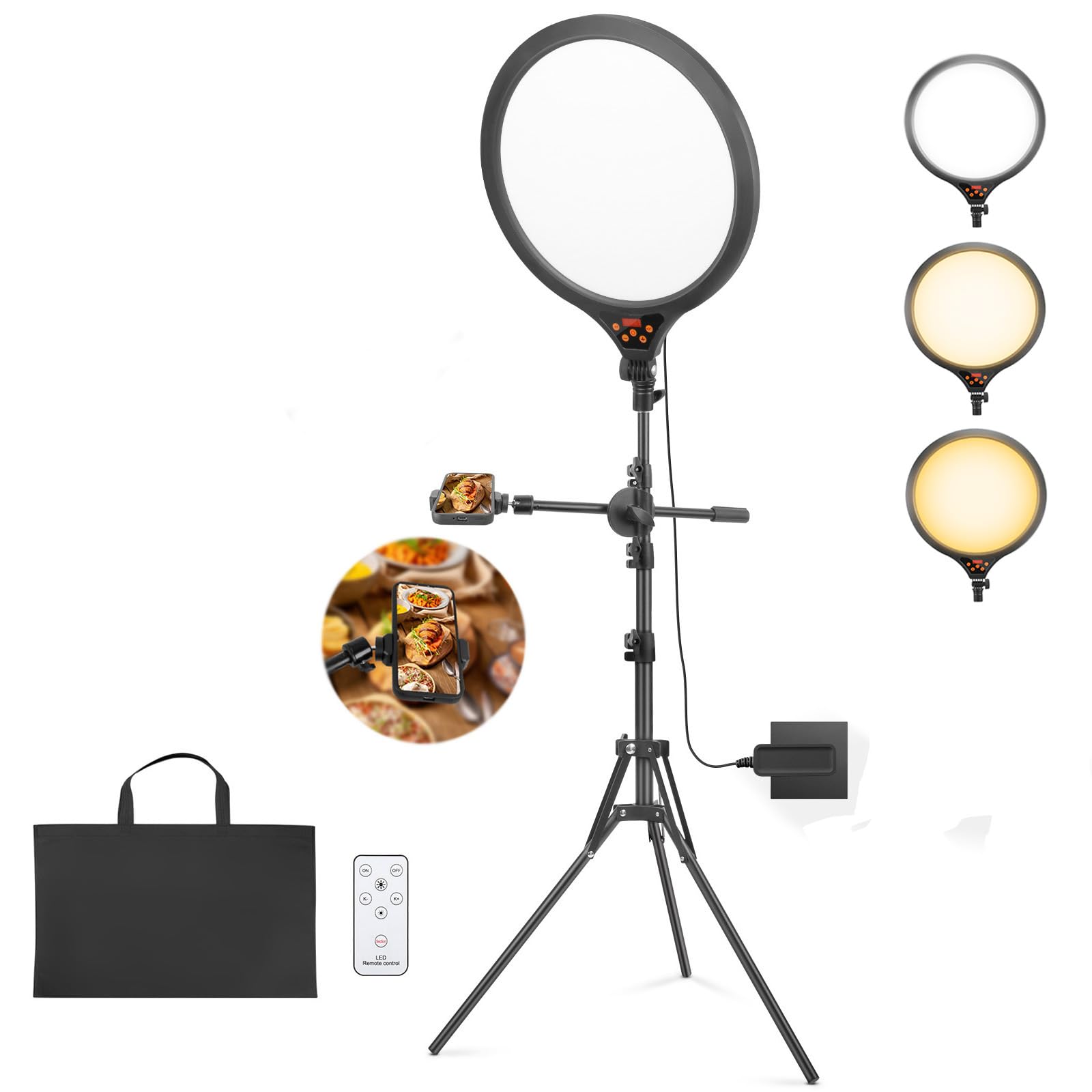 Handy Stativ mit Ringlicht 35CM, LED Videolicht Ringlicht mit Stativ für Smartphone Dimmbare 2700-6500K Digitales Anzeigefeld Fernbedienung Tragetasche für Food-Creator, Live Stream, TikTok