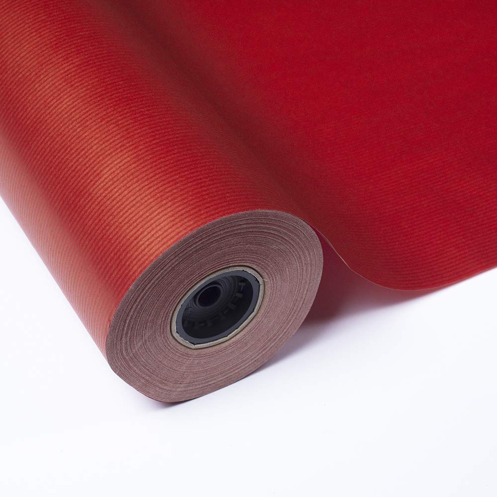 PAKOT Papel de Regalo Kraft Verjurado Rojo en Bobina Rollo 70 cm x 100 m para Envolver Regalos, Manualidades y Embalaje Comercial