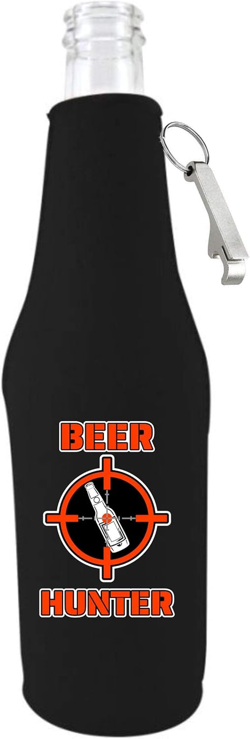 Beer Hunter Beer Bottle Coolie With Opener (Black, 2 Pack