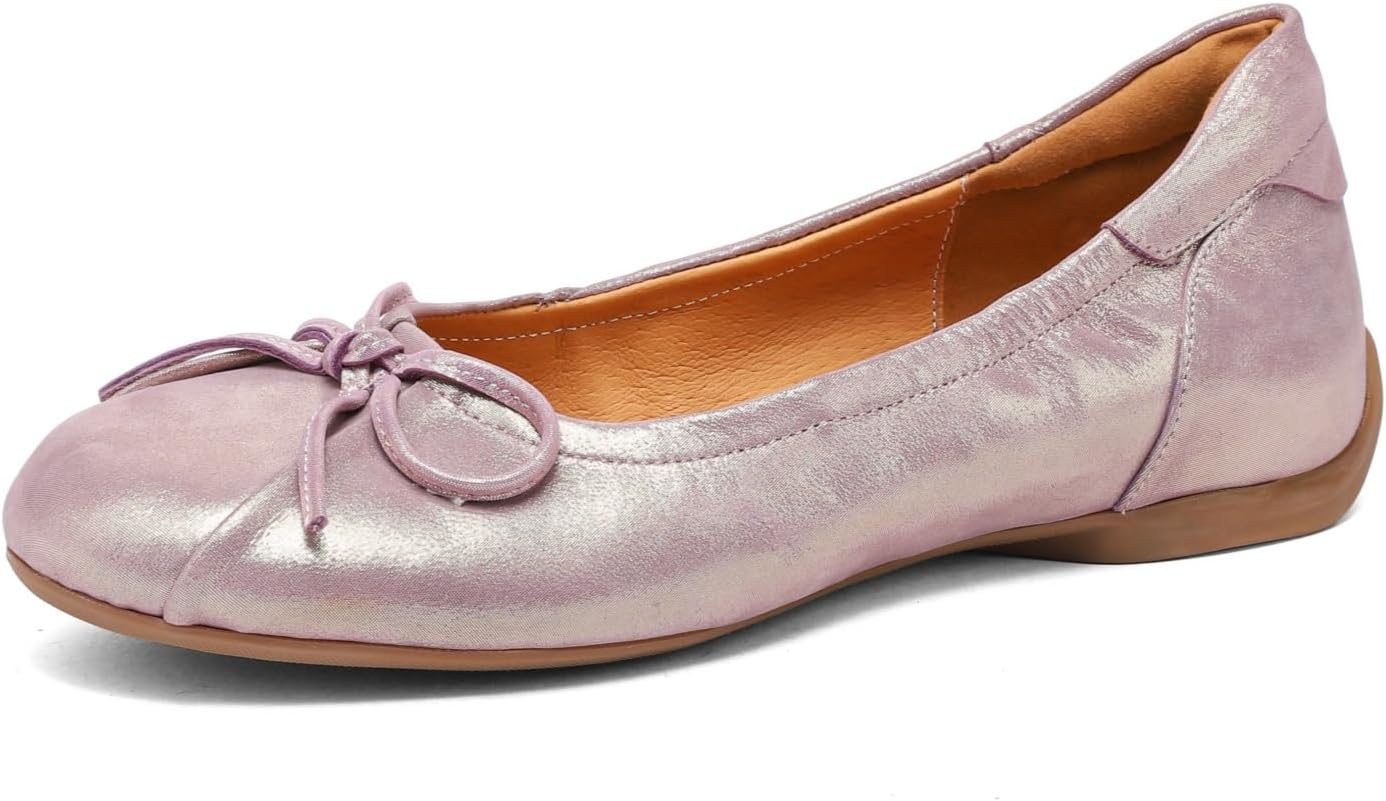 TinaCus Round Toe Handmade Bowknot Genuine Leather Women's Slip on Flat Loafers Shoes