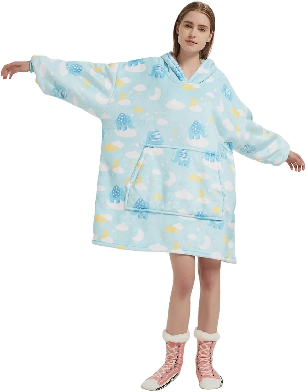 BERDITH Hoodie - Originele deken met capuchon - Superzacht en comfortabel - Gigantische hoodie - Geschikt voor volwassenen, mannen, vrouwen, tieners, Lichtgrijs, Eén maat