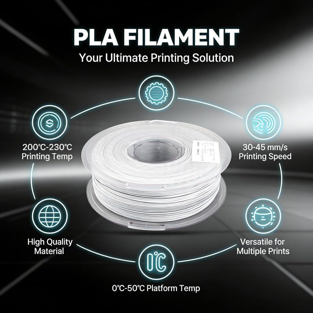 Double Color PLA Filament, Black and White, 1.75mm 2kg Bundle - Silky Shiny Finish, Minimal Warping, Ideal for Dual 3D Printer Use