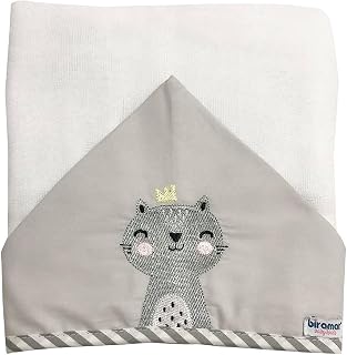 Toalha de Fralda para Bebê Com Capuz Bordada Woodland Gatinho, Biramar Baby, Cinza