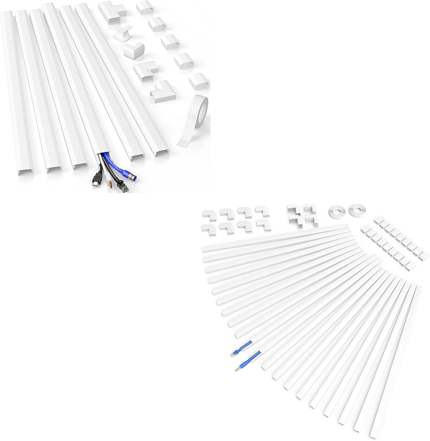 400in Delamu Cord Hider，6Pacs Wire Covers for 3-4 Cords on Wall+20Pacs Cord Covers for 1-2 Small Wires on Wall, Cable Hider Cord Hider for Wall Mount tv, White