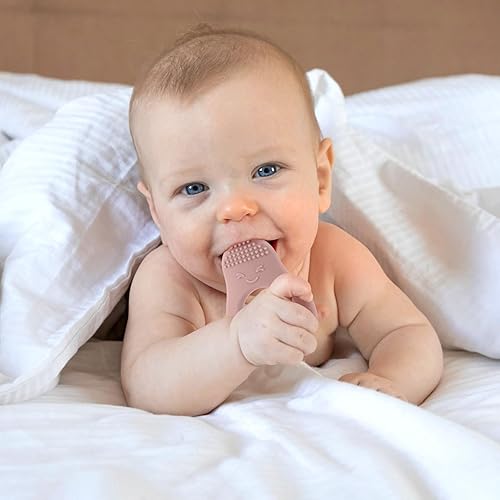 Miniatura 5 de Paquete de 3 juguetes de dentición para bebés, mordedores de silicona de grado alimenticio para bebés de 3 a 6 a 12 meses, mordedor con forma de