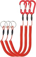 Retractable Safety Coiled Lanyard with Aluminium Alloy Carabiner Clip, Black/Blue/Green/Red/Silver/Yellow
