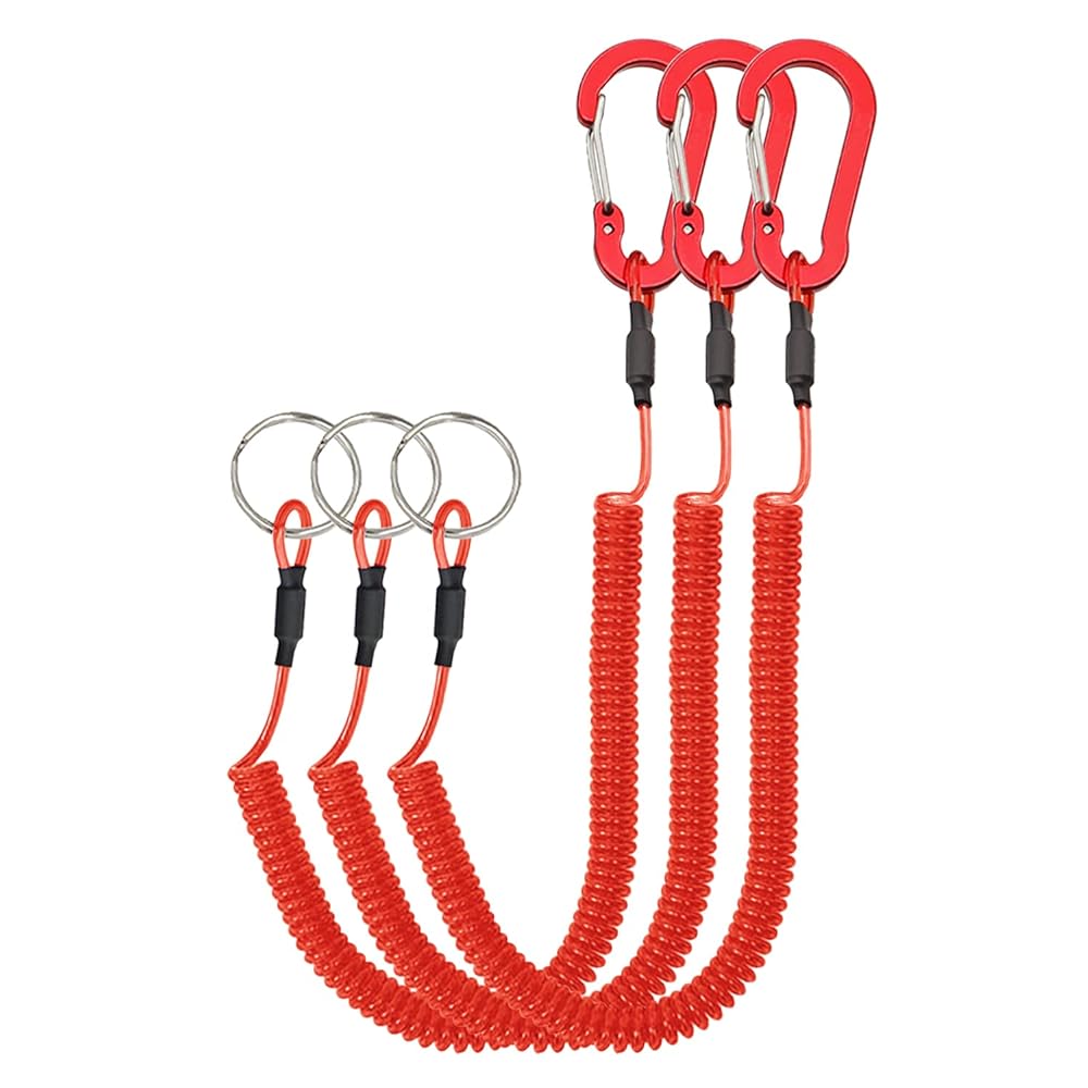 Lix&Rix Coiled Stretch Tether Lanyard with Clip for Fishing Keys Card Keeper and Tools,Red 3pcs