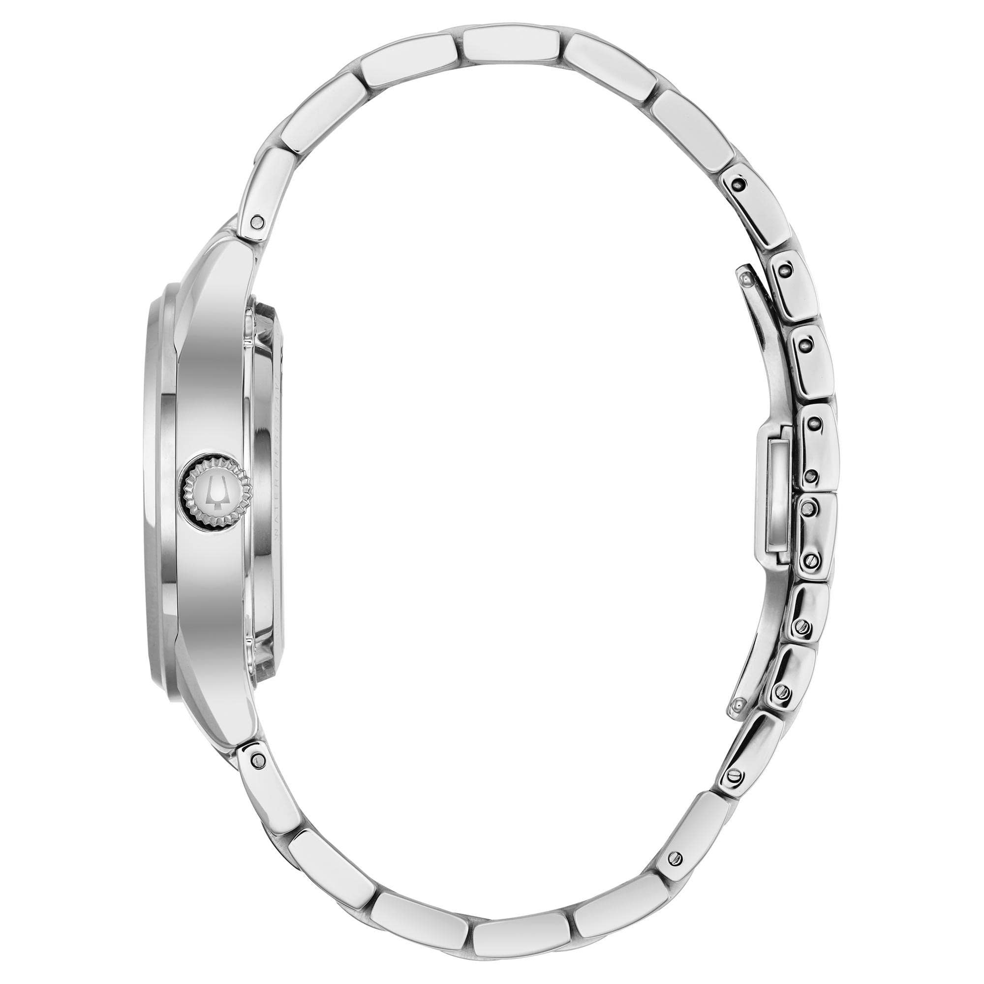 Bulova Quadrante da donna classico a 3 lancette automatico in acciaio inossidabile, quadrante in madreperla e quadrante aperto