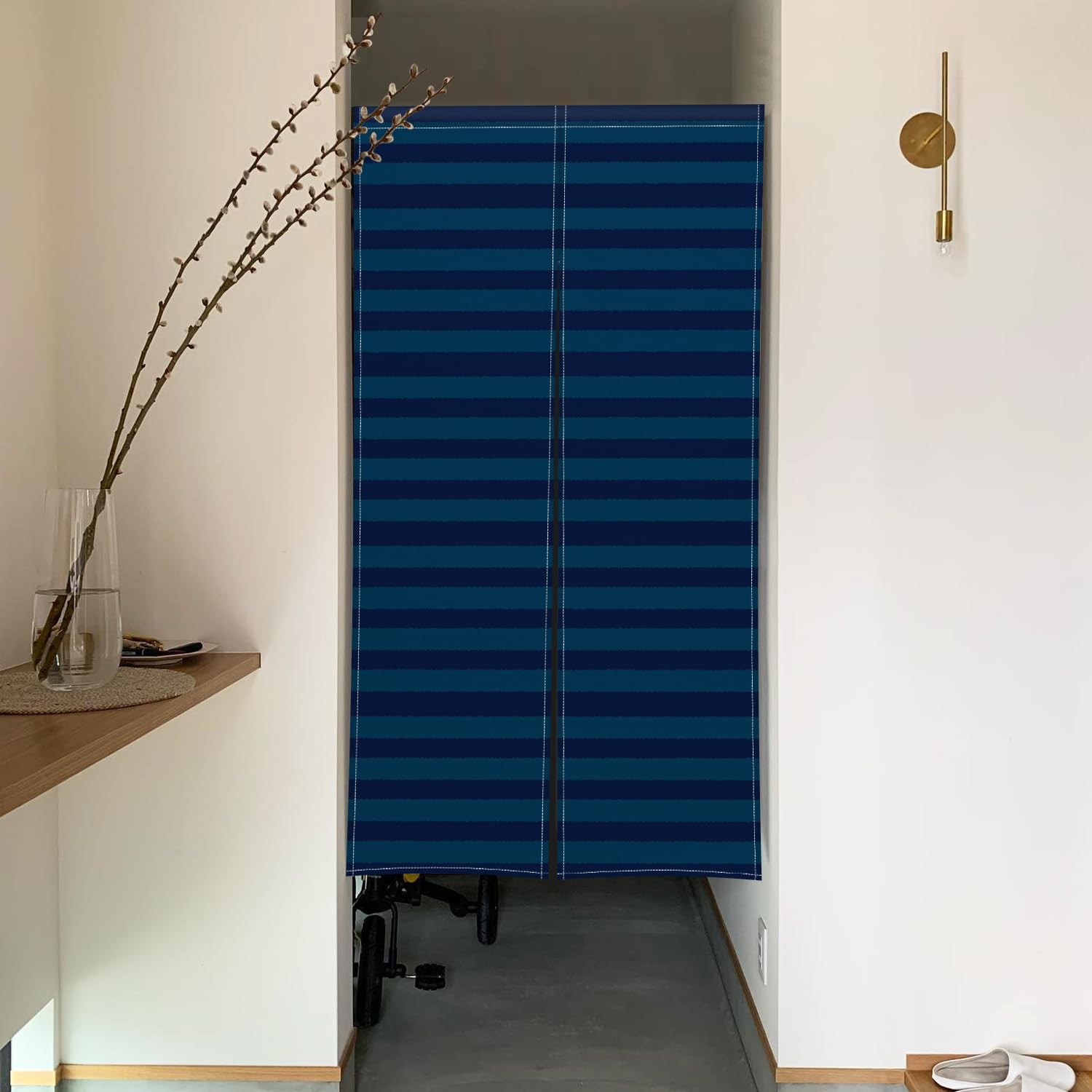 Amazon｜のれん Qinunipoto 縞柄 青色 暖簾 シンプル風 幅72cm丈120cm