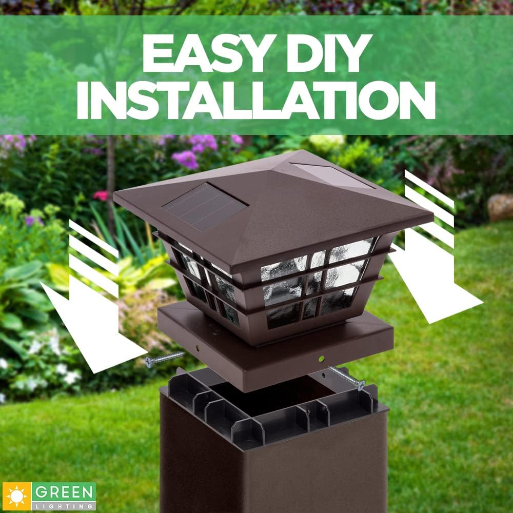 Top Rated GreenLighting 12 Pack Cape Cod 5x5 Solar Powered Post Cap Light with 4x4 Base Adapter, Fits 5 inch and 4 inch PVC Posts (Brown)