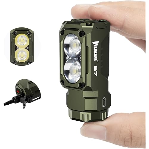 WUBEN E7 1800 Lumen Rechargeable Mini Flashlight with Magnet - Super Bright 6 Modes ArmyGreen EDC Flashlight, Typ-C Rechargeable LED; IP68 Pocket Flashlight for Headlamp Use, Rescue, Camping