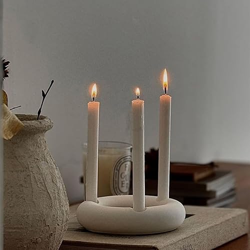 Miniatura 3 de Portavelas cónicos de cerámica, candelabro circular para 3 velas cónicas, decoración moderna para mesa de comedor, sala de estar, café, centro de