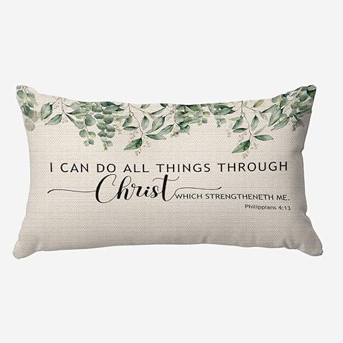 PUHEI Bible Verse Christian Pillow Covers - 12x20, Prayer Room & Home Decor, Philippians 4:13