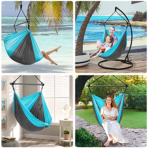 Hammock Chair, Portable Large Hanging Rope Swing - Lightweight Nylon Parachute -Max 500 Lbs - Detachable Metal Support Bar Hammock Chair Swing For Outdoor, Indoor, Backpacking, Camp, Beach #TOP2