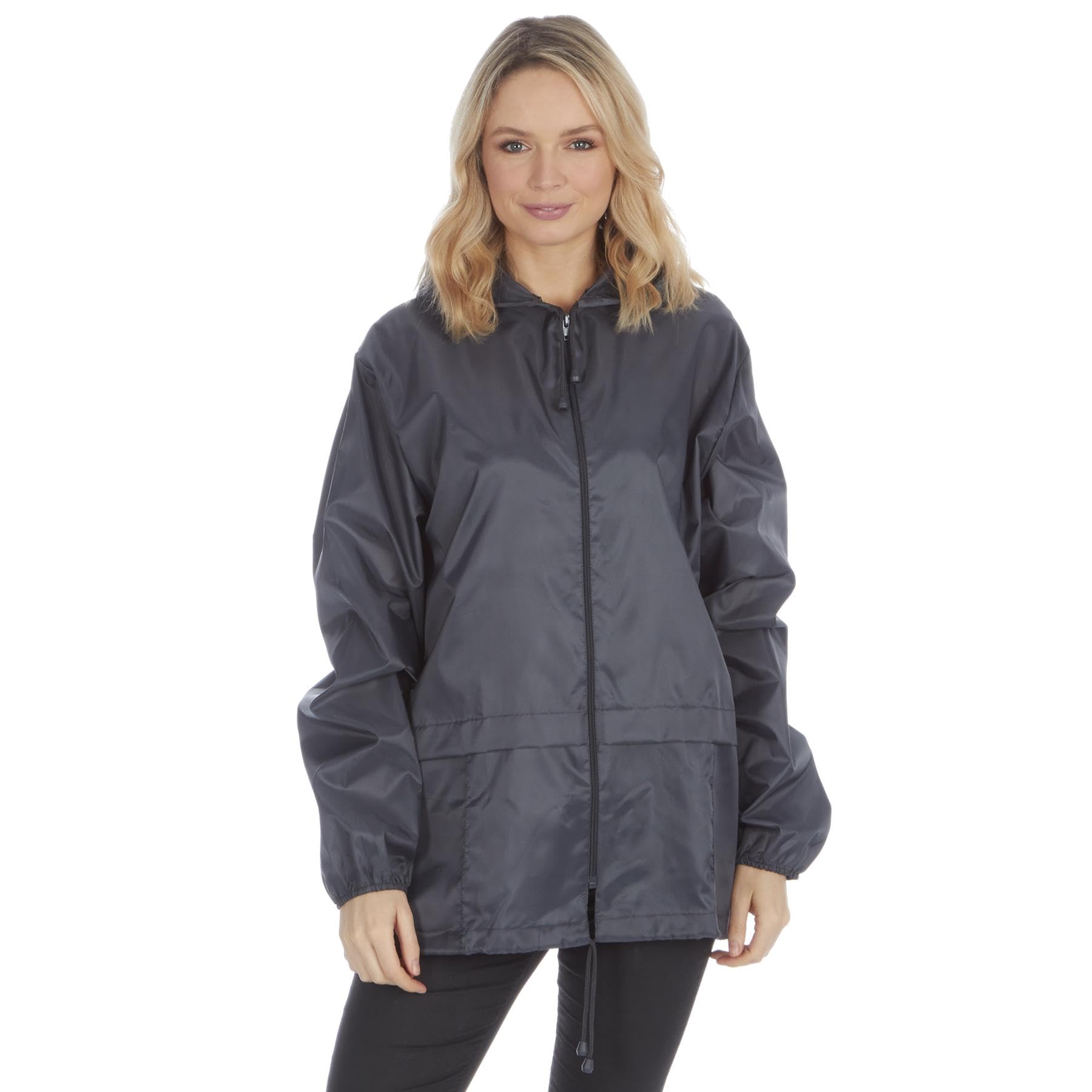 Style It Up BRONTE-Unisex Plain Rain Coat Mac Kagoul Jacket Water Proof Hooded Cagoul Adults Pac UK (GREY, XS)