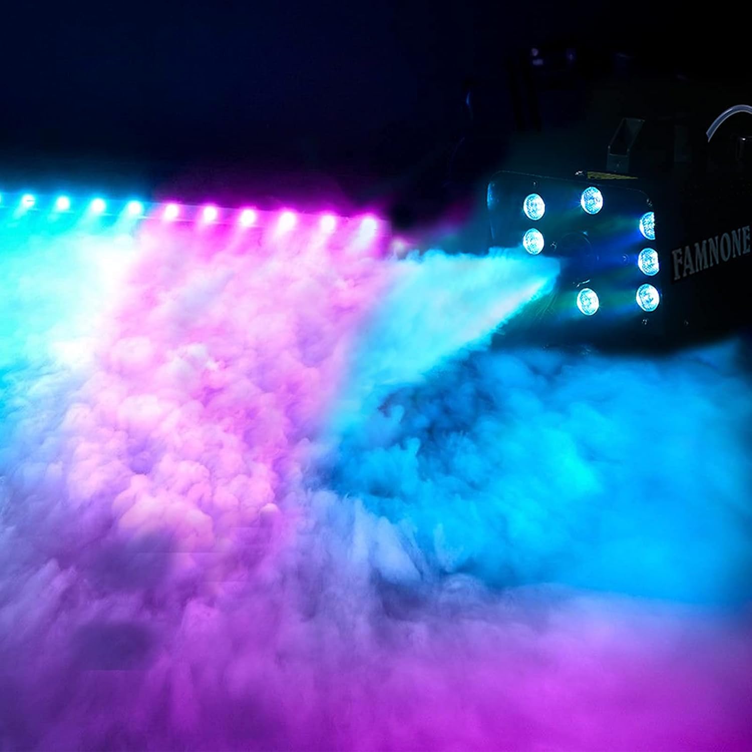 FAMNONE Fog Machine, 500W Stage Smoke Machine, Wireless Remote Control, 8pcs LED Party Lights 16 Colors Dimmable for Halloween, Wedding Stage Effects, Night Club, Bar Create Atmosphere : Musical Instruments