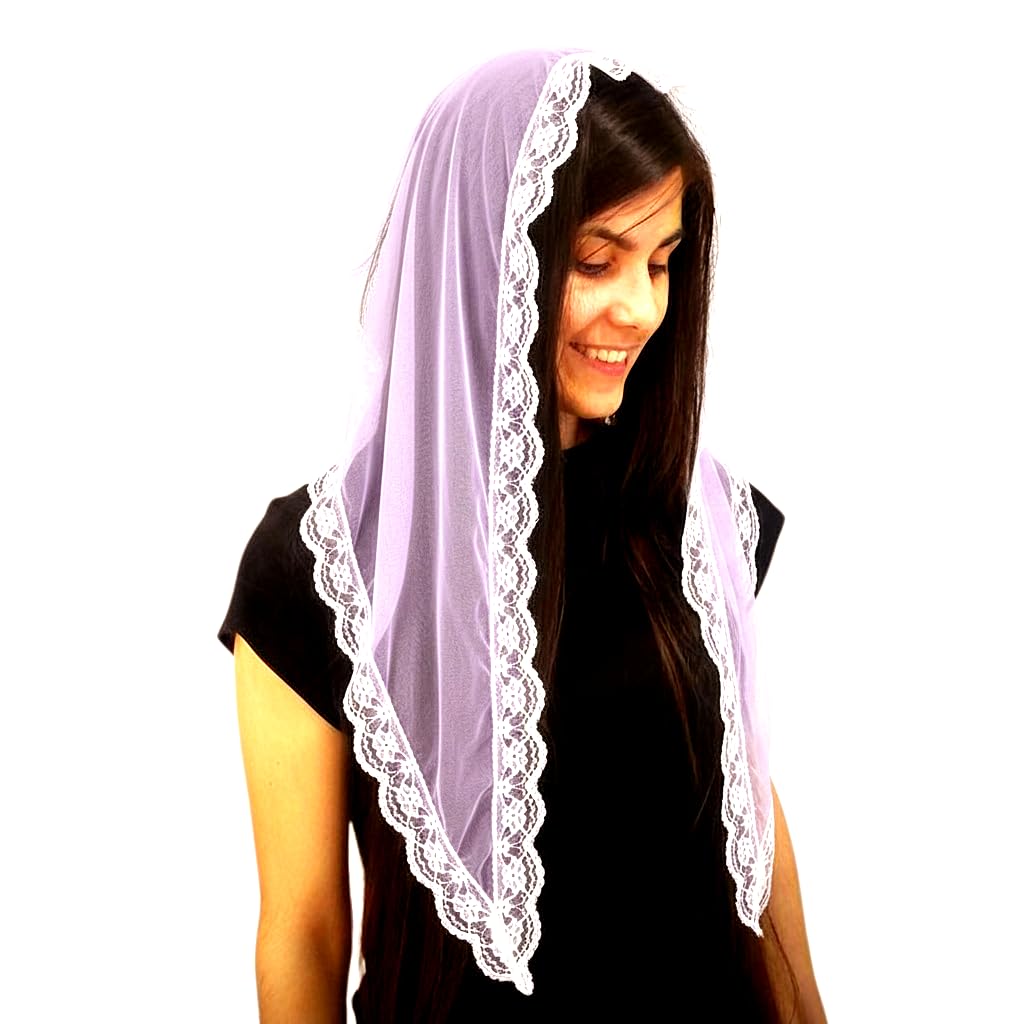 Netted Mantilla Veil Triangle Lace Veil Catholic Church Veils Infinity Chapel Veil Tulle Scarf Head Covering Latin Mass (Baby Pink) Large Church Scarf (Pack of 1)-image-43