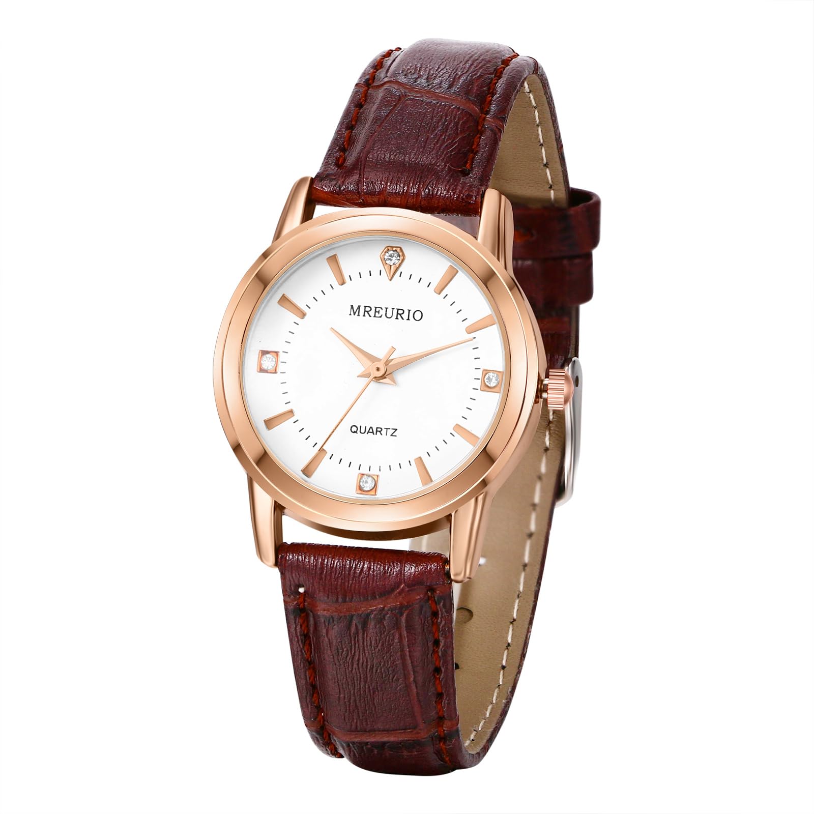 JewelryWe Damenuhr Leder Uhren Damen - Klassische Runde Anal
