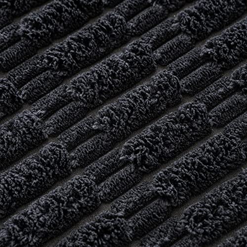 Miulee Black Corduroy Decorative Throw Pillow Covers Pack Of 2 Pom-Pom Soft Boho Striped Pillow Covers Modern Farmhouse Home Decor For Sofa Living Room Couch Bed 18X18 Inch #TOP3