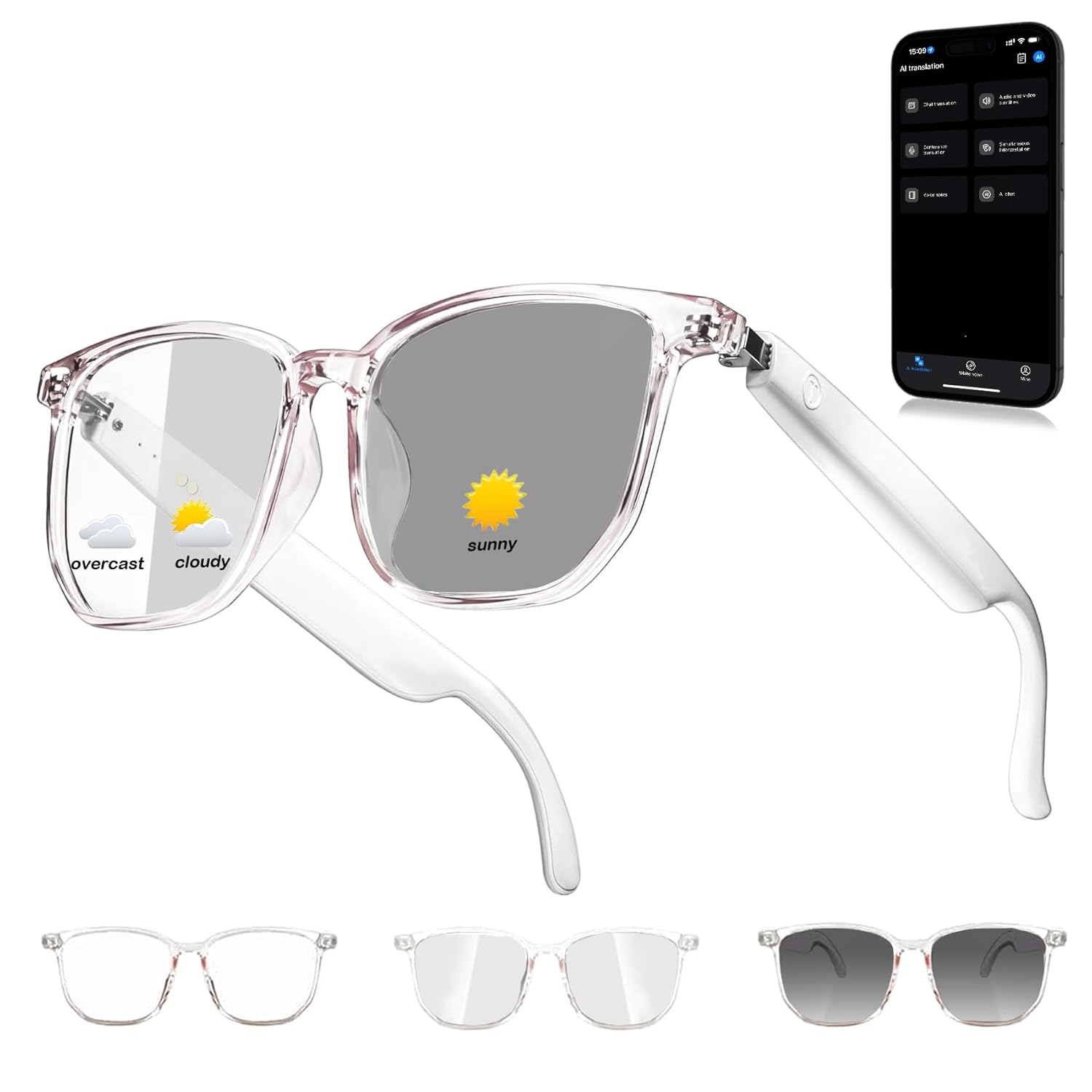 Smart Glasses for Men and Women Bluetooth Translation Sunglasses Open Ear Audio Listenable Songs
