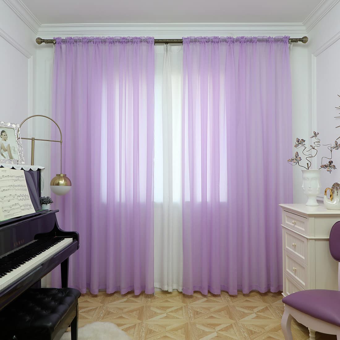 Cortinas transparentes para ventana de 108 pulgadas de largo, 2 paneles básicos de barra de bolsillo, Visillos Cortinas Ventanas para dormitorio, niños, sala de estar, cocina