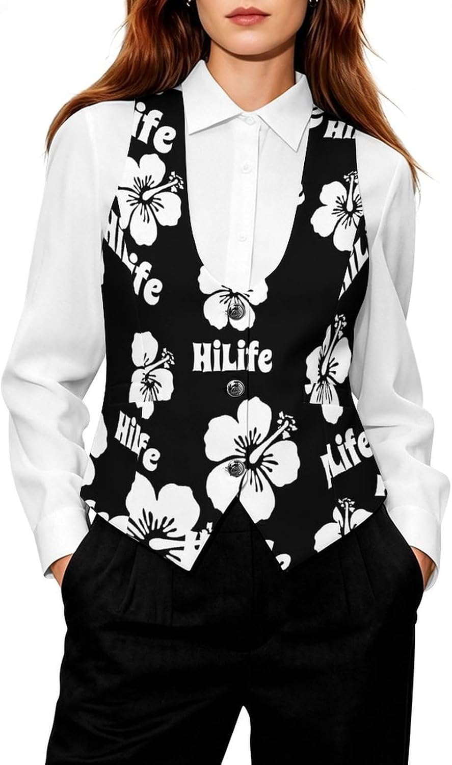 HiLife-Hawaii Women's Suit Vest V Neck Button Down Waistcoat Jacket Business Casual Tops