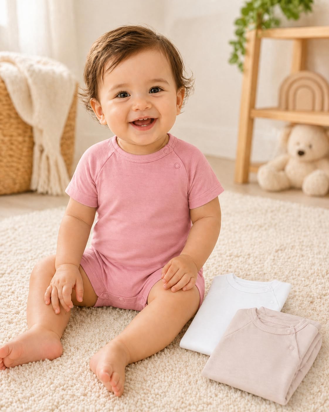 GUISBY Baby Romper 3-Pack Short Sleeve Rayon of Bamboo Bodysuit Set, 0-24M | Ultra-soft rayon of bamboo, breathable comfort, snap closure for easy diaper changes, envelope neckline, sleep & daily wear