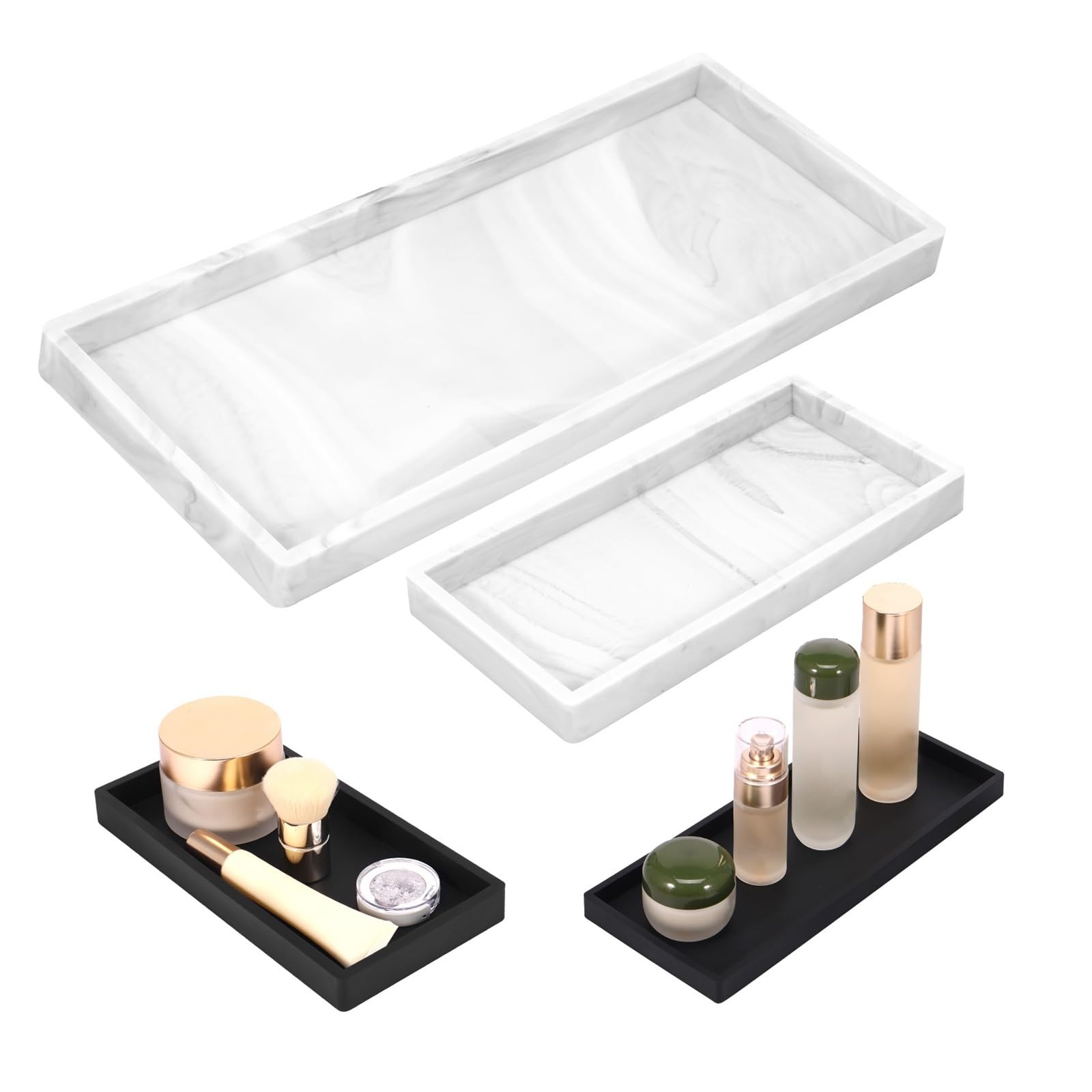 2Pcs Silicone Vanity Tray For Bathroom Countertop
