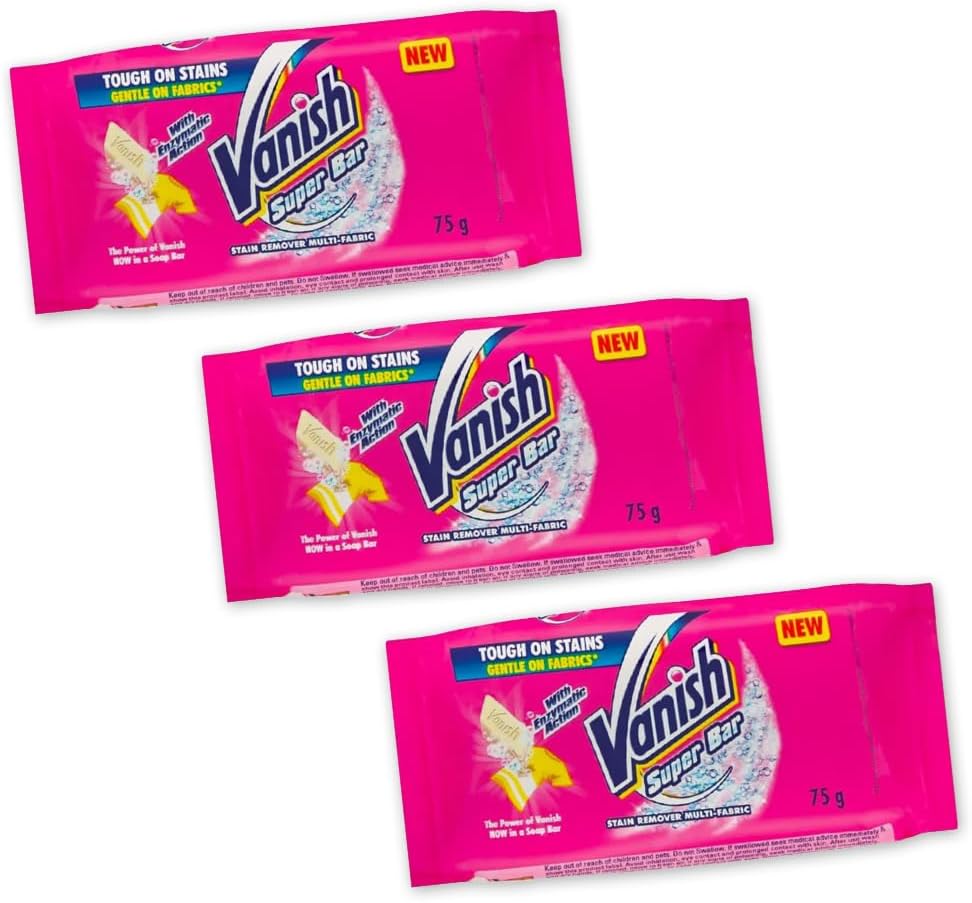 Vanish Stain Remover Bar Super Multi Fabric Soap Pack of 3x 75g Pre