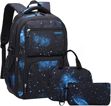 JiaYou Space Pattern Galaxy Backpack Boys Primary Junior Middle School Daypack Men High Middle School Laptop BagStar-Dark Blue، 3Pcs Backpack Set