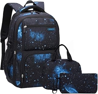 Space Pattern Galaxy Backpack Boys Primary Junior Middle School Daypack Men High Middle School Laptop Bag(Star-Dark Blue,3Pcs Backpack Set)